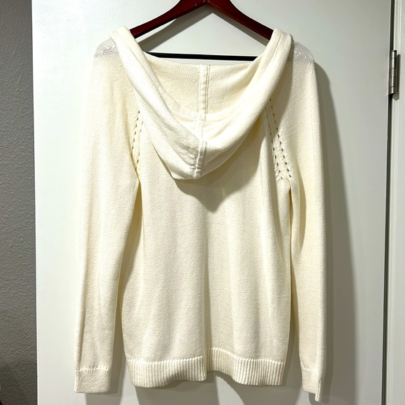 Loft Pointelle Hoodie Sweater in Whisper White Size Medium - Picture 3 of 9